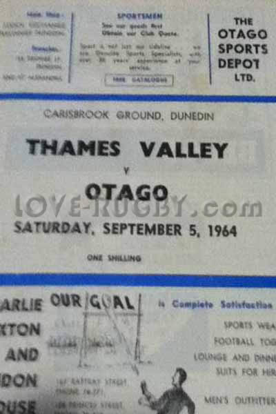1964 Otago v Thames Valley  Rugby Programme